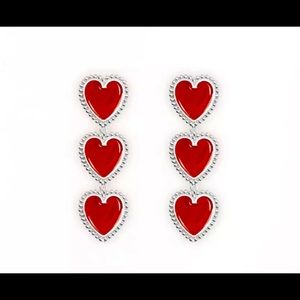 Three Heart Chain Long Dangle Earrings
